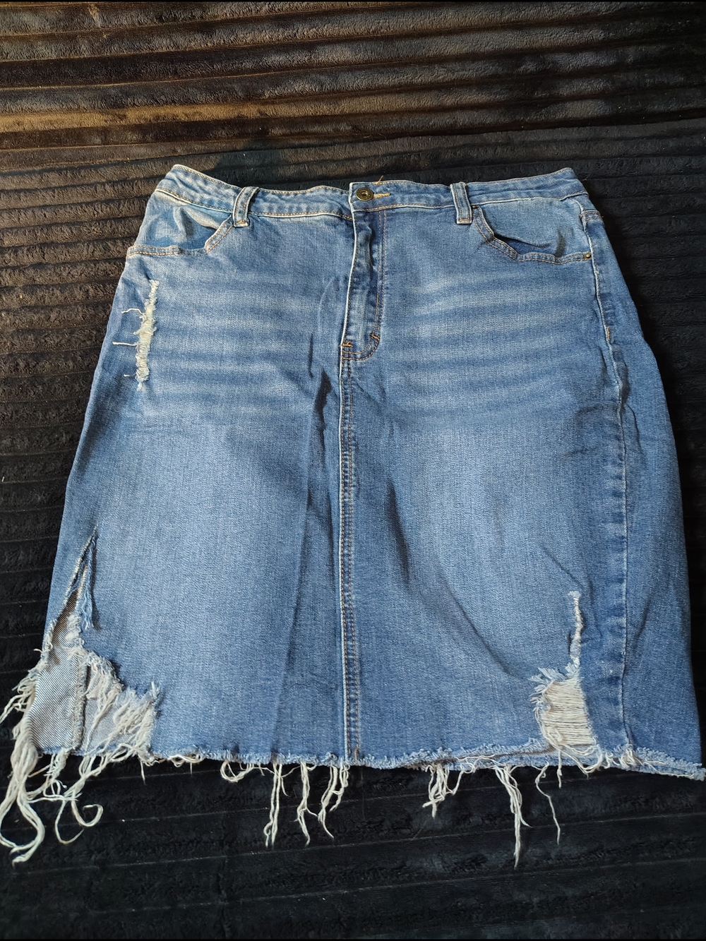Wax Jean Distressed Denim Midi Skirt - Light Blue